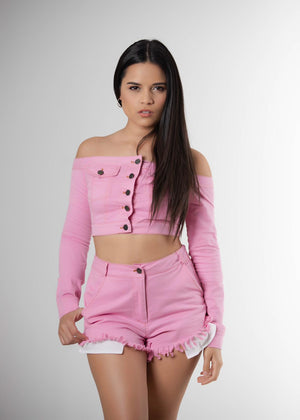 Long Sleeve Pink Short Matching Set
